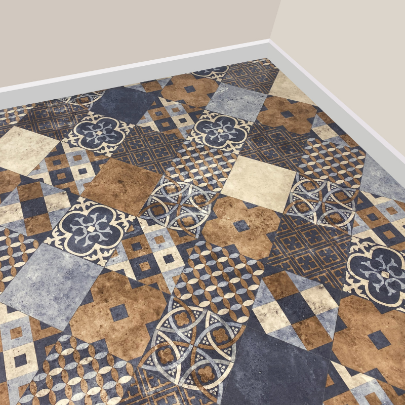 Tile Effect Vinyl Flooring, Grey Patchwork Vinyl Flooring