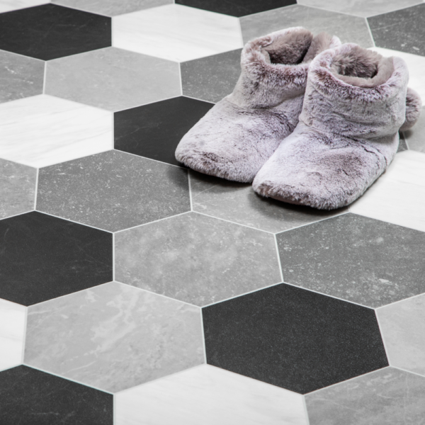 Black & White Venice Tile Lino Flooring