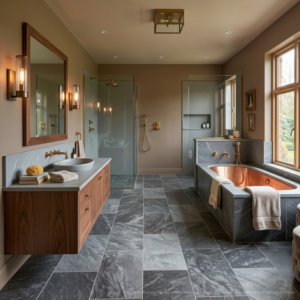 Grey Tile Effect Vinyl Flooring