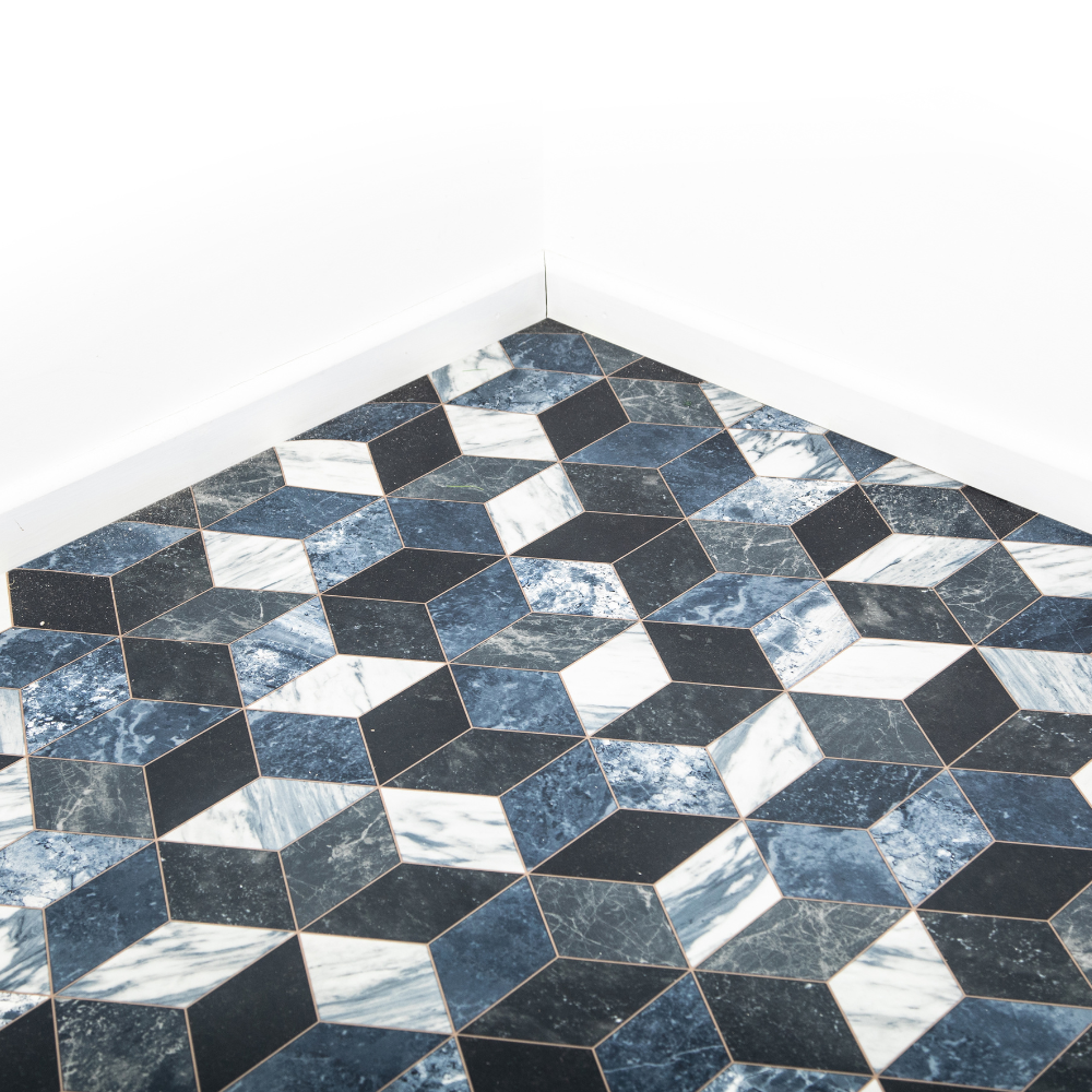 Ocean Blue Geometric Tile Vinyl Flooring