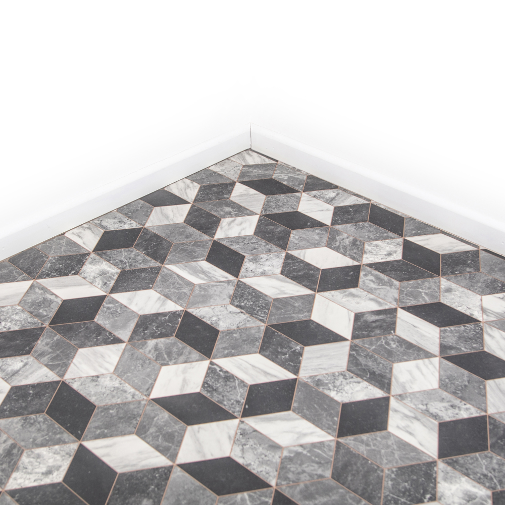 Grey Marble Geometric Tile Vinyl Flooring