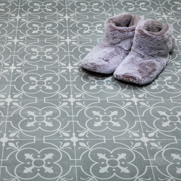 Grey Chic Retro Tile Style Lino Flooring