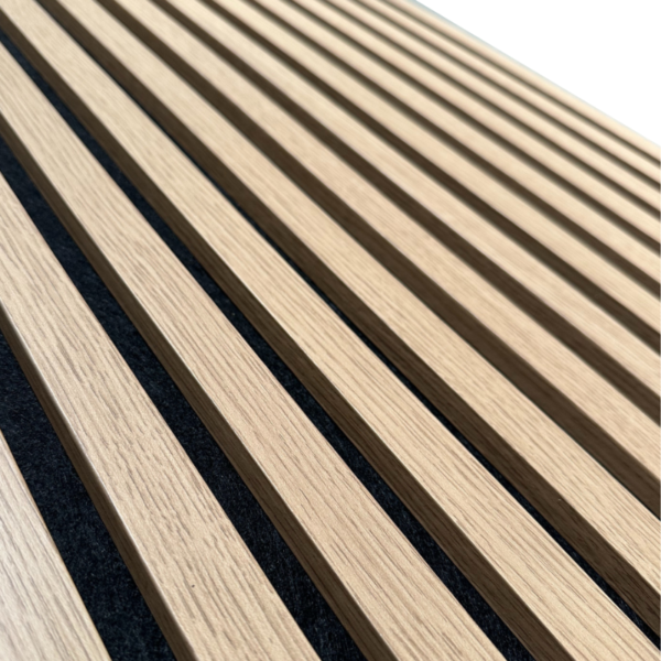 Natural brown oak effect MDF wood wall panel with black felt backing