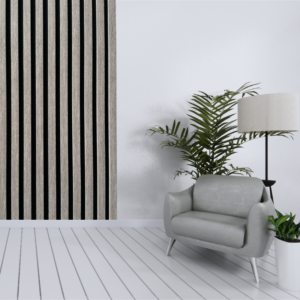 Decorative grey oak wall panel in living area