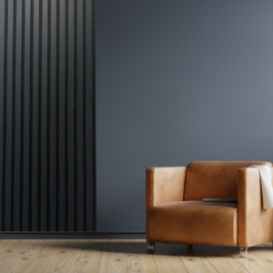 Living room with black decorative wall panel