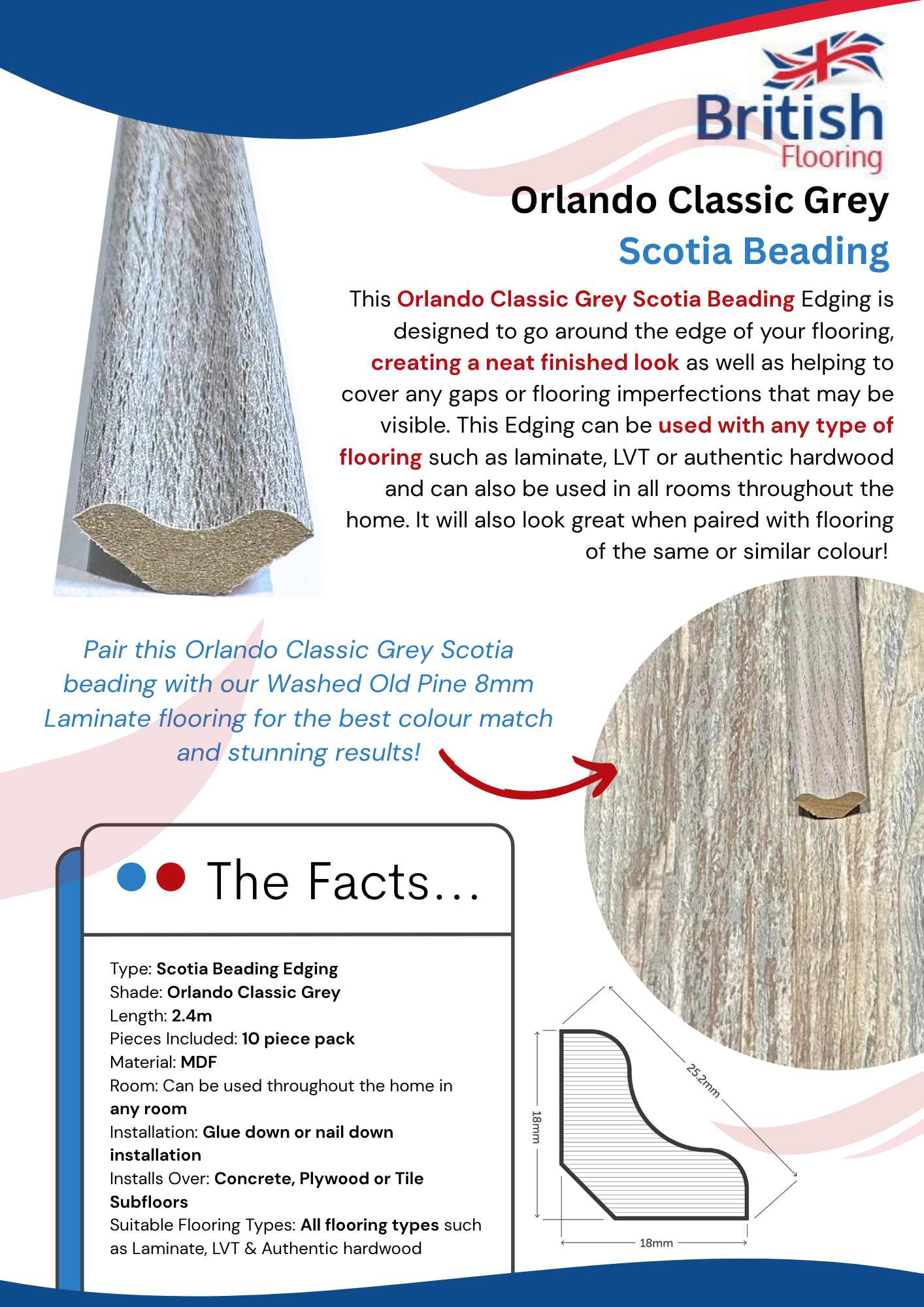 Washed Old Pine Effect 8mm Laminate Flooring Matching Scotia Beading Information Sheet Washed Old Pine Effect 8mm Laminate Flooring Matching Scotia Beading Spec Sheet