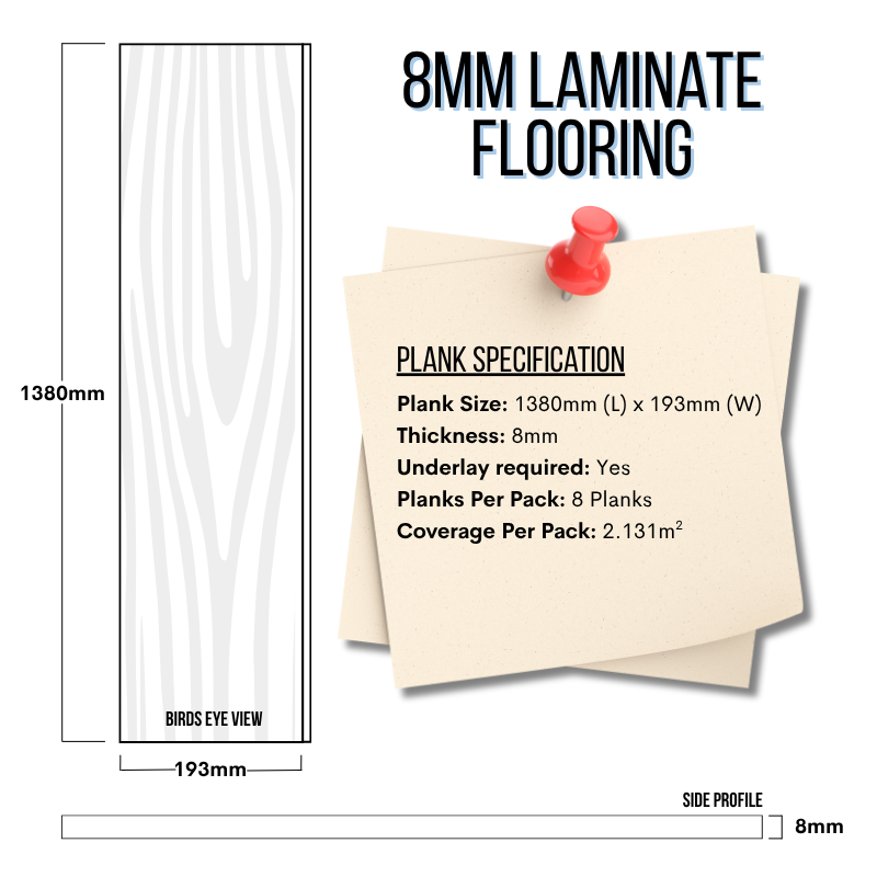 8mm laminate flooring - plank spec 8mm Laminate Plank Specification and Dimension Sheet