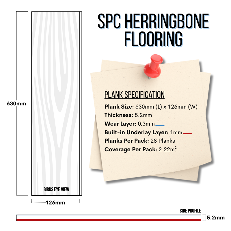 SPC Herringbone flooring - plank spec Plank Dimension for Dark Grey Herringbone Flooring