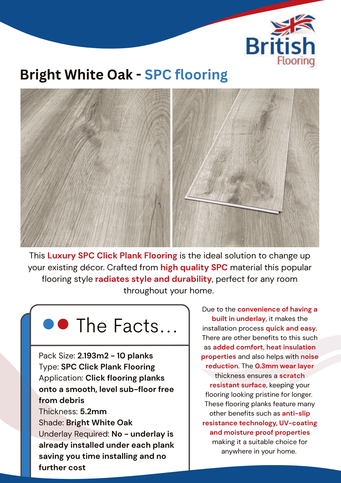 SPC flooring in Bright White Oak information Sheet SPC flooring in Bright White Oak Spec Sheet