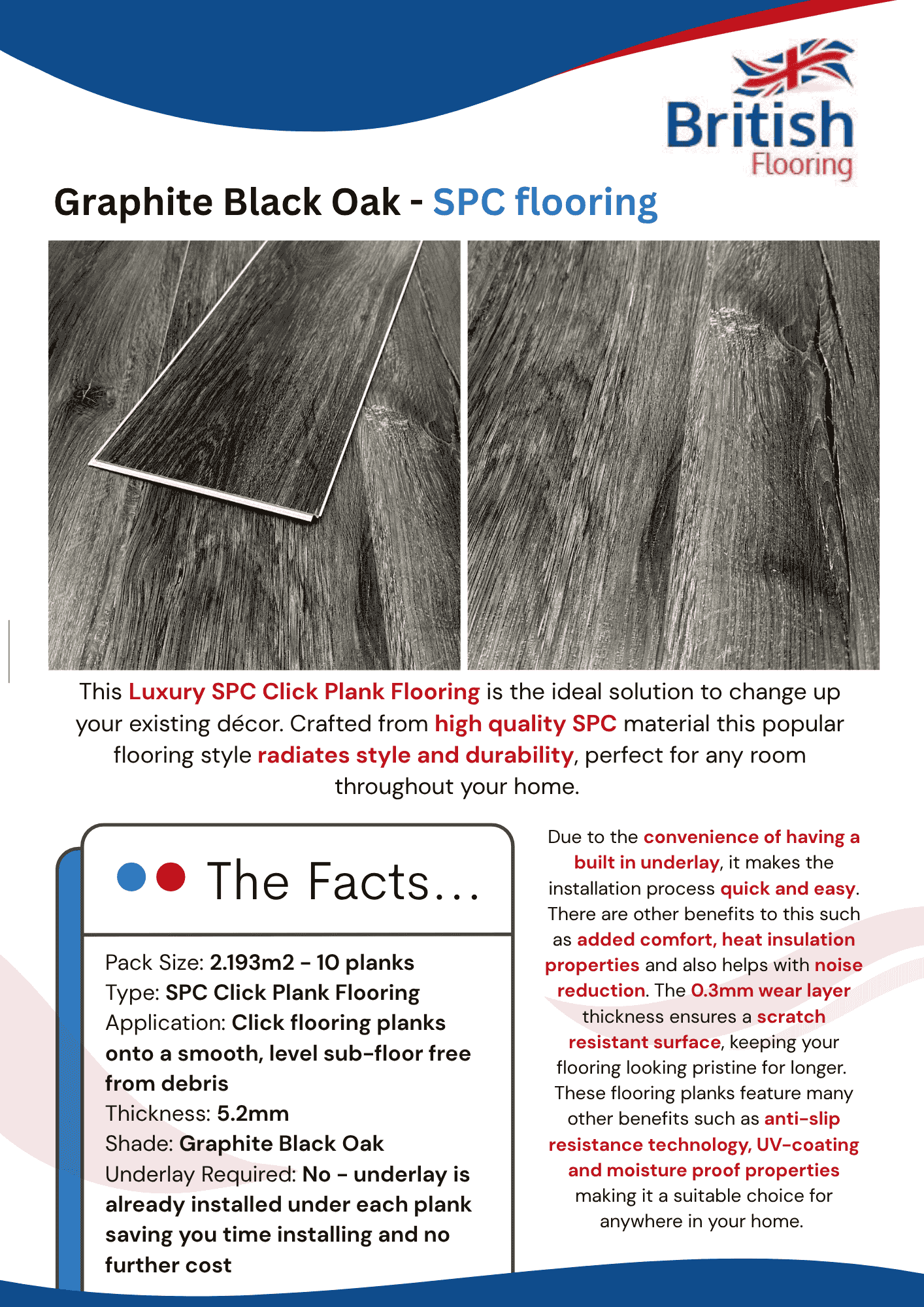 SPC Flooring in Graphite Black Oak Information Sheet SPC Flooring in Graphite Black Oak Spec Sheet