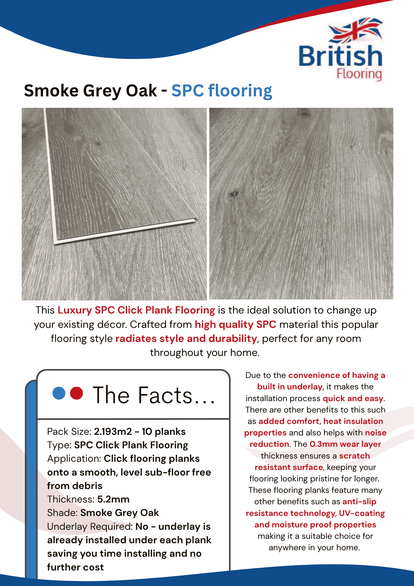 SPC Flooring in Smoke Grey Oak Information Sheet SPC Flooring in Smoke Grey Oak Spec Sheet