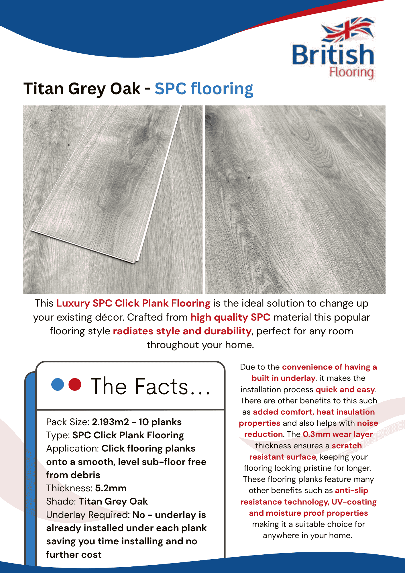 SPC Flooring in Titan Grey Oak Information Sheet SPC Flooring in Titan Grey Oak Spec Sheet