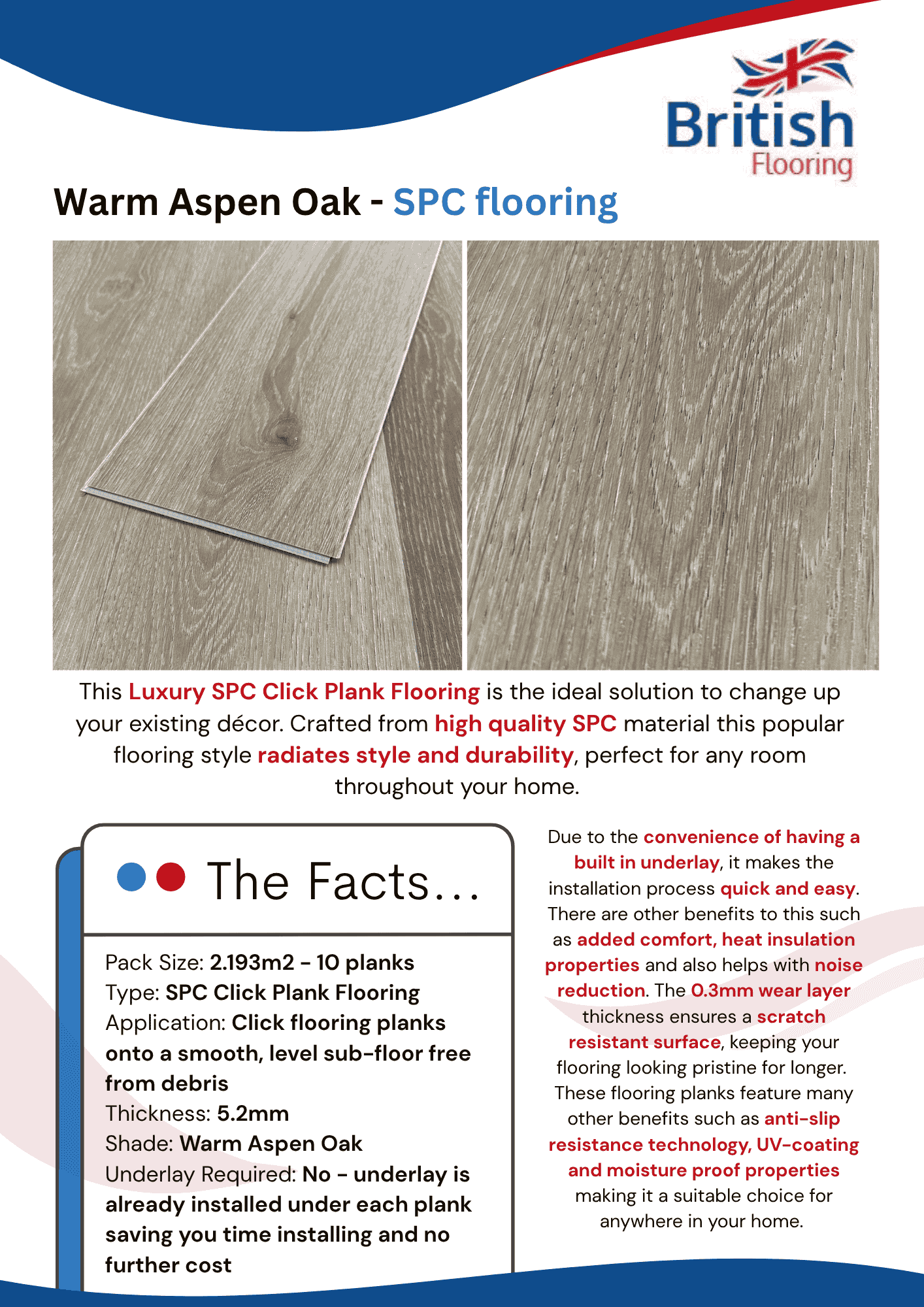 SPC Flooring in Warm Aspen Oak Information Sheet SPC Flooring in Warm Aspen Oak Spec Sheet