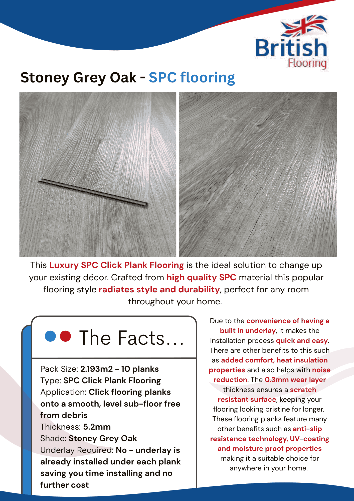 SPC Flooring in Stoney Grey Oak Information Sheet SPC Flooring in Stoney Grey Oak Spec Sheet